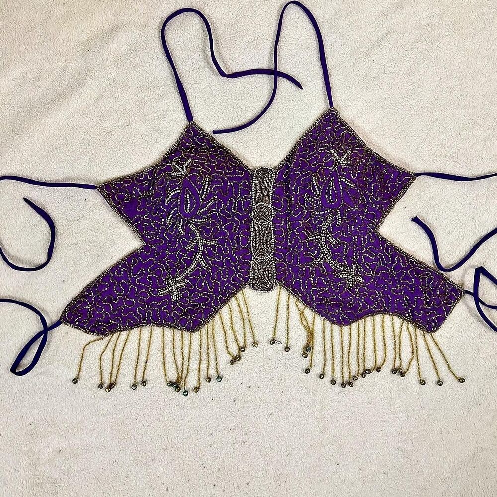 Vintage Purple Beaded Butterfly Halter Top
